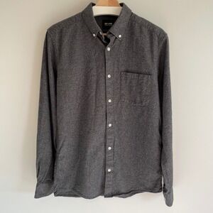 Only & Sons Mens Slim Fit Button Down Shirt‎ Gray Cotton Casual Dress Medium